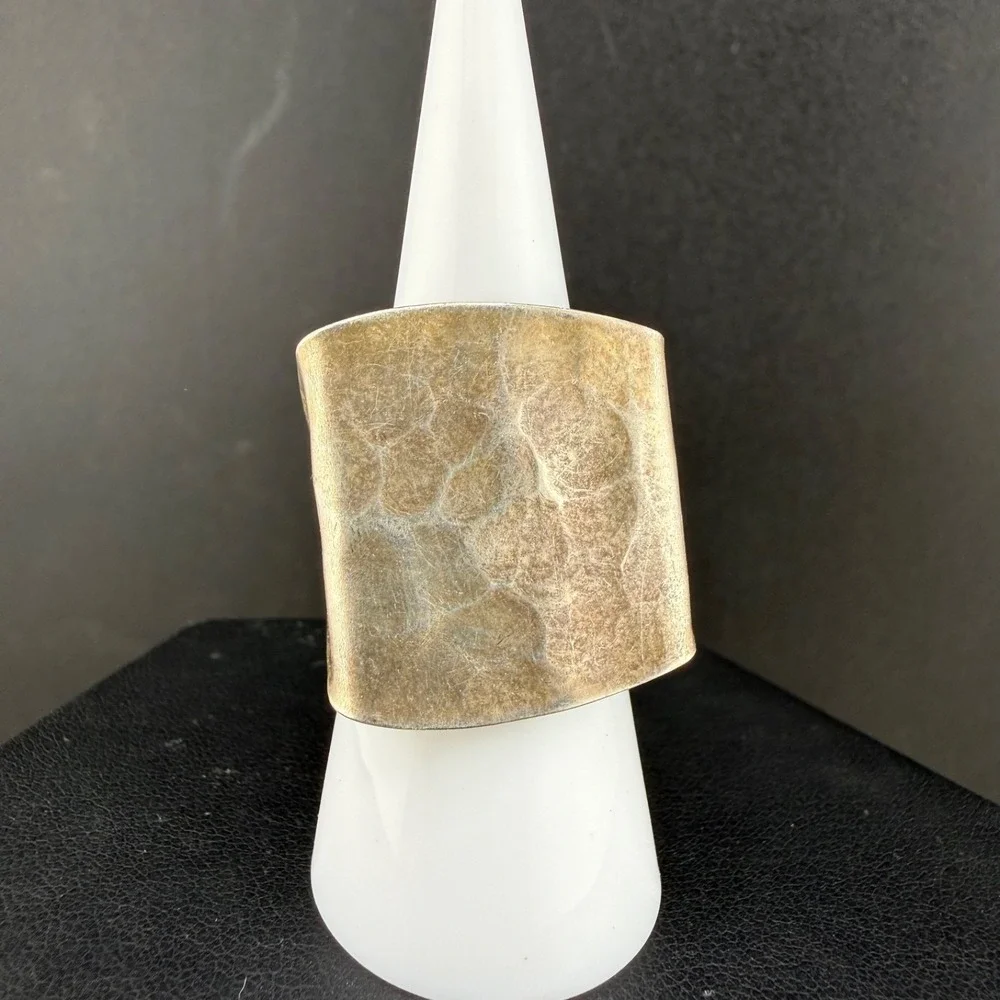 Vintage Hammered Spoon Ring Silver Tone Size 7.25